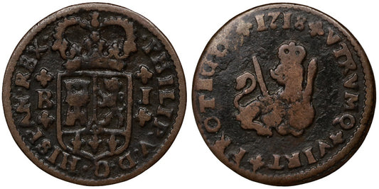 FELIPE V  1 MARAVEDI 1718 BARCELONA